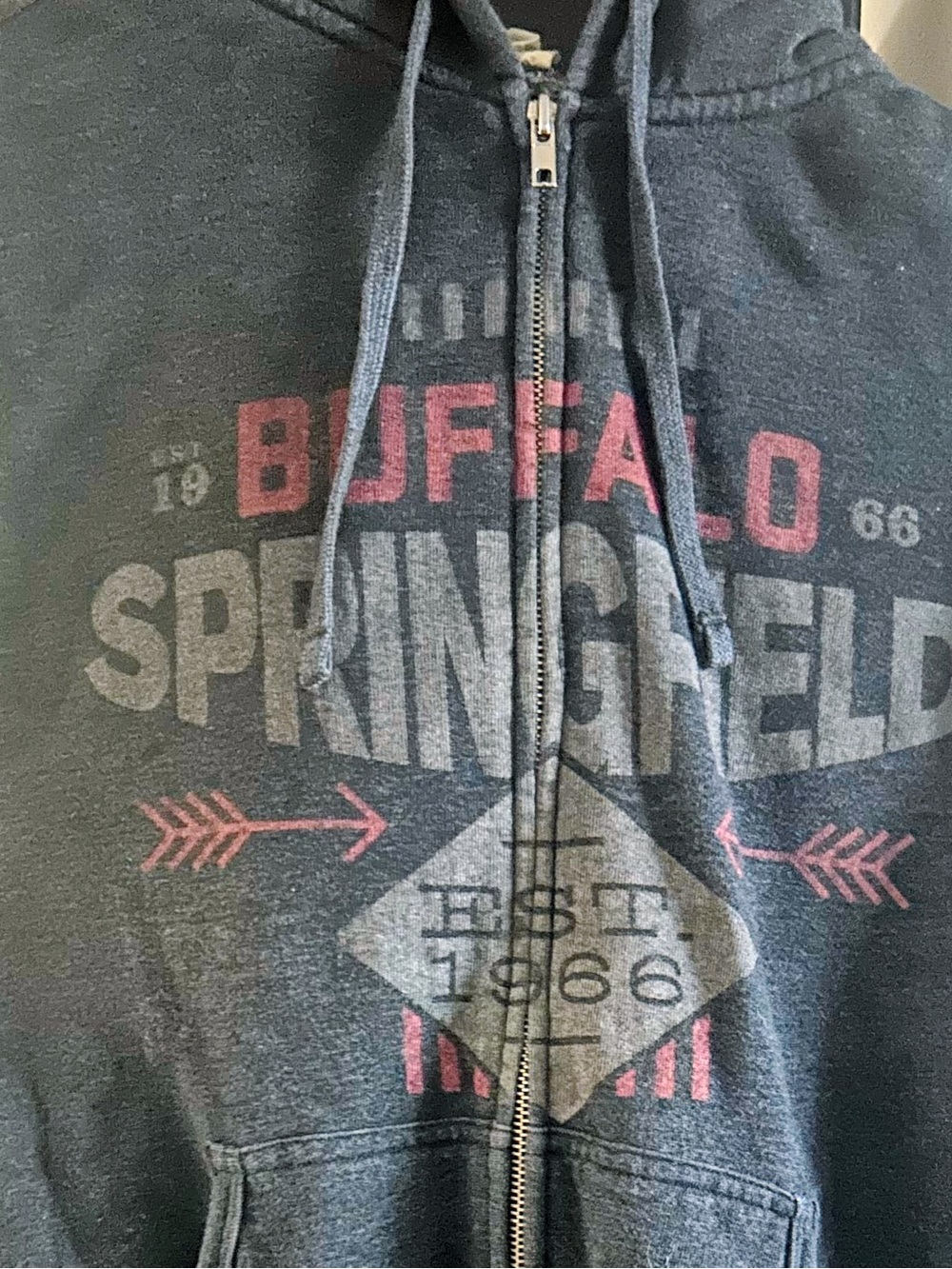 Buffalo Springfield Men's Gray Zip Hoodie with light red Accents size small